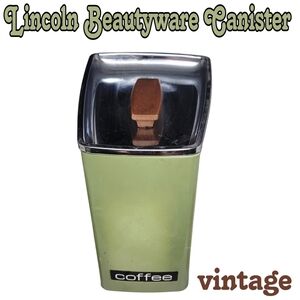 1970s Lincoln Beautyware Avocado Grn Enamel & Aluminum Coffee Canister